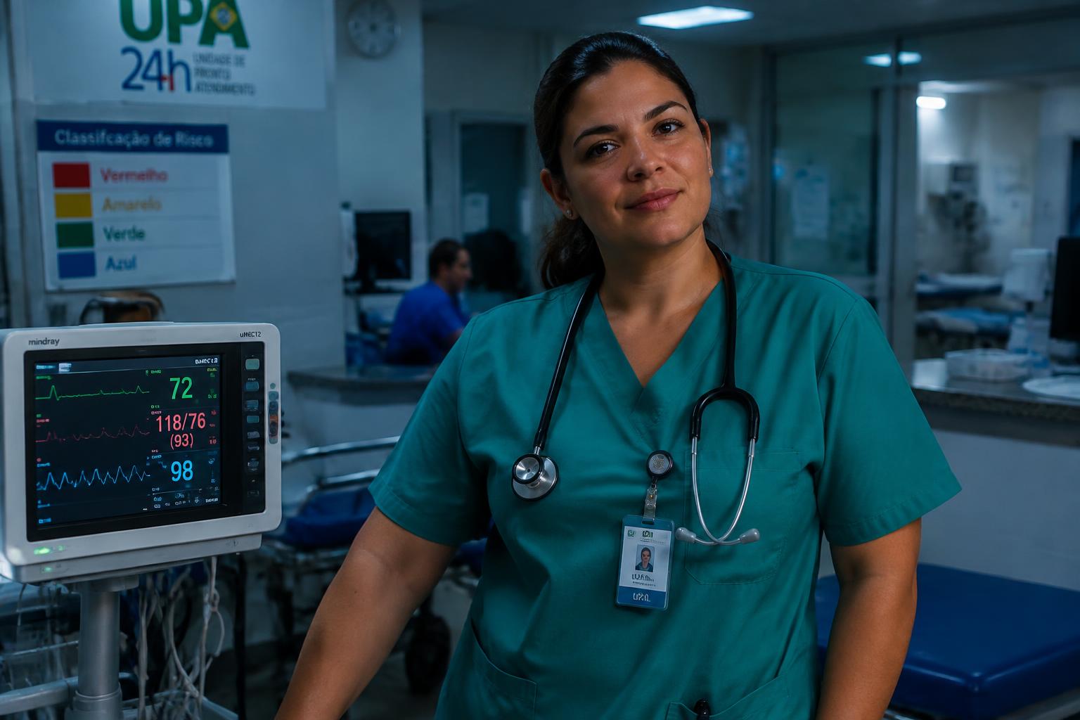 Enfermeira na sala de classificação de risco de uma UPA